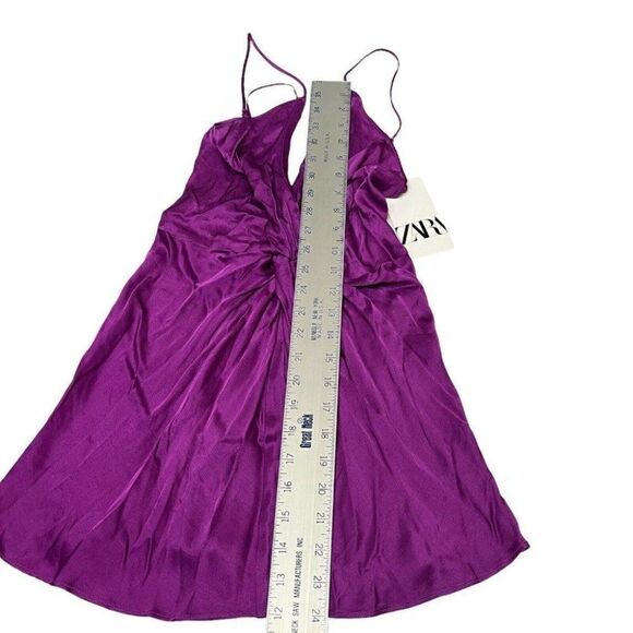 Zara Satin Tank‎ Top Knot Silky Flowy V-Neck Spring Plunge Sexy Blouse - Picture 3 of 9